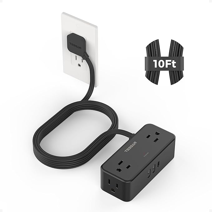 Black Extension Cord 10 Ft, TESSAN Power Strips by TESSAN