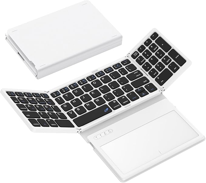 Foldable Bluetooth Keyboard, Portable Full Size Folding Keyboard by GEODMAER