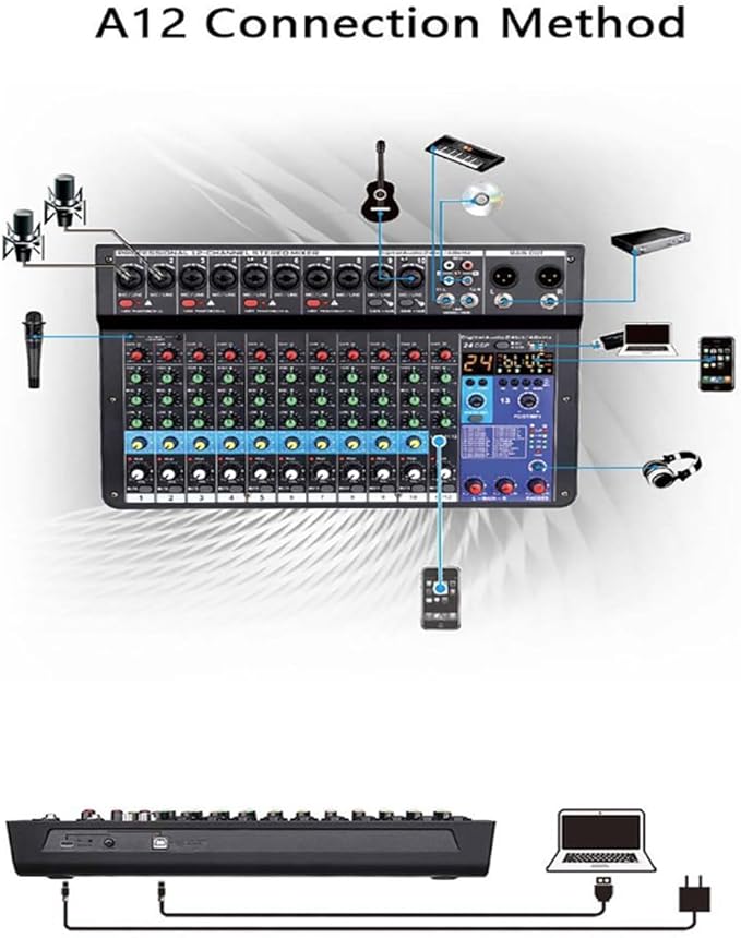 TEYUN 12 Channel Audio Mixer, Professional DJ Mixer - Image 4