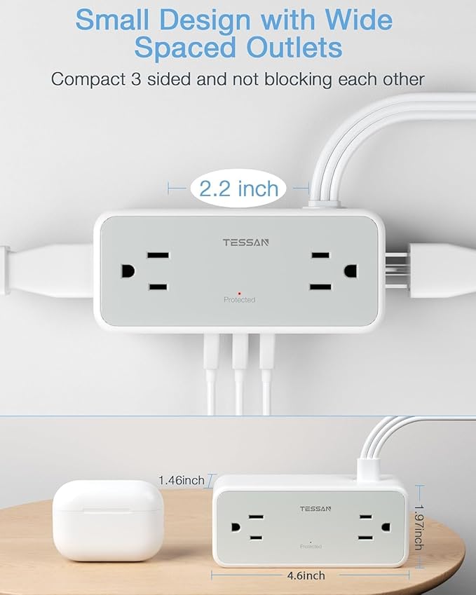 Ultra Thin 5FT Flat Extension Cord, TESSAN Surge Protector Flat Plug Power Strip - Image 4