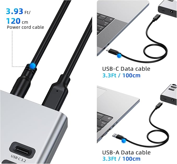 Powered USB Hub 10Gbps, 17 Ports 96W USB 3.2 Hub, 12V/8A Power Adapter - Image 6