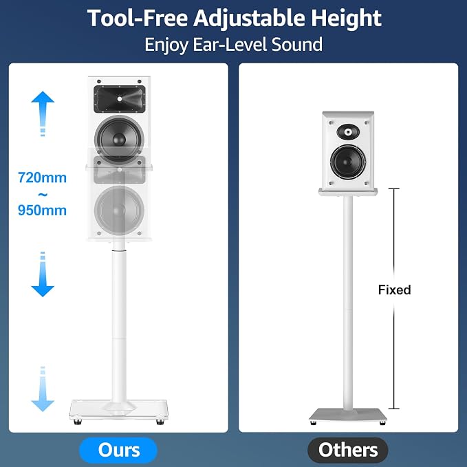 MOUNTUP Universal Speaker Stands Pair 28.3" to 37.4" Height Adjustable Floor - Image 2