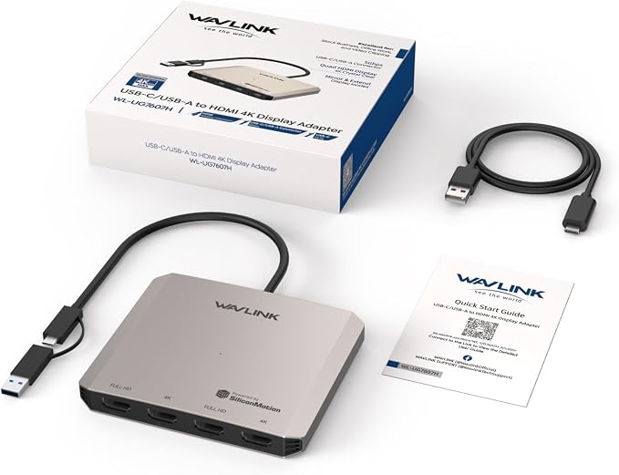 WAVLINK USB C to Quad HDMI 4K Adapter, Universal USB A to HDMI Docking Dual - Image 8