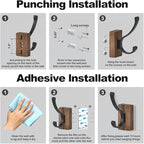 4 PCS Black Walnut Wood Wall Hooks Adhesive Mounted & Wall Mounted Rustic - Image 5