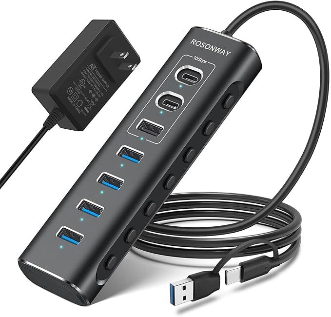 Powered USB Hub, Rosonway 7-Port USB 3.2/USB C Hub by Rosonway