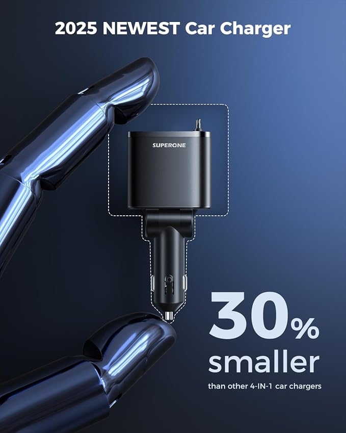 Retractable Car Charger, SUPERONE 69W Car Phone Charger - Image 7