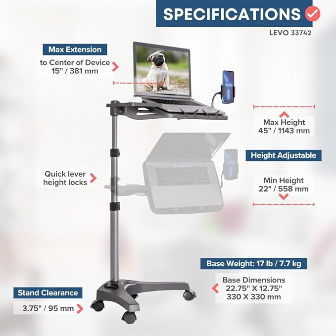 LEVO G2 V16 Mobile Laptop Stand Desk Rolling Cart - Image 7