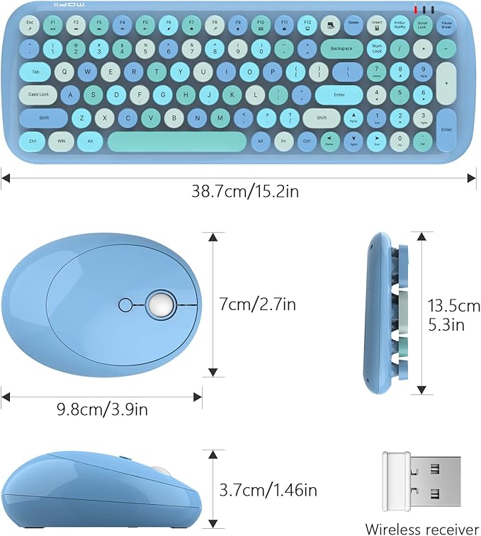 KNOWSQT Wireless Keyboard and Mouse Combo, Light Blue 100 Keys 2.4 GHz Round - Image 7