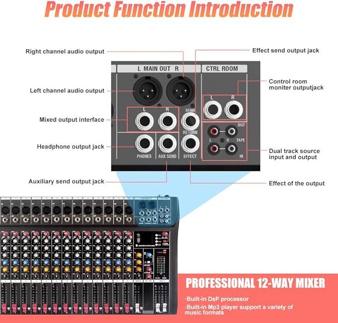 GX16 Professional 16 Channel Bluetooth Audio Mixing Console - Image 6