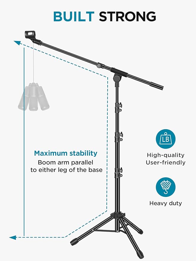 InnoGear Microphone Stand, 2 Pack Tripod Boom Arm Floor Mic Stand Height - Image 4