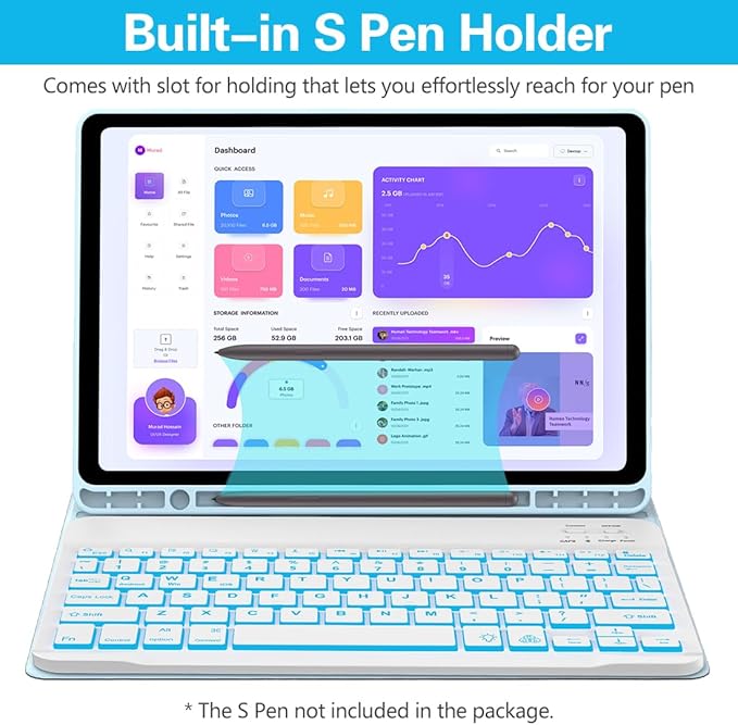 Keyboard Case for Samsung Galaxy Tab A9 Plus 5G 11 inch 2023, 7 Color Backlit - Image 2