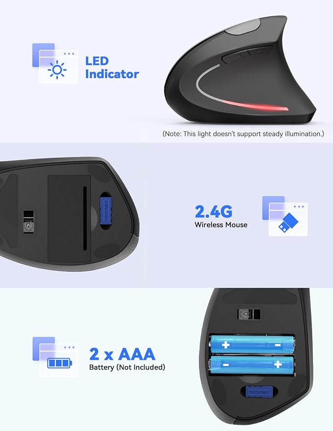 TECKNET 2.4G Ergonomic Mouse Vertical Wireless - Image 6