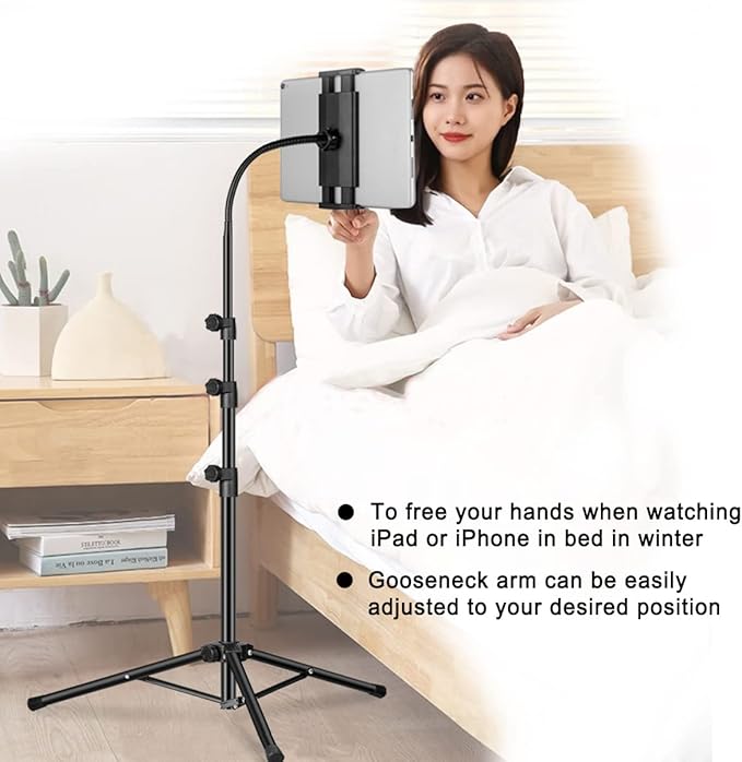 Ipad Tripod Stand, Gooseneck 65" Height Adjustable Floor Stand - Image 2
