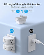 TROND 2 Prong to 3 Prong Outlet Adapter 2 Pack, 3-Way Angled Wall Extender - Image 2