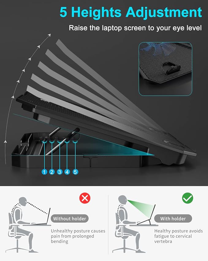 KeiBn Laptop Cooling Pad, Gaming Laptop Cooler 2 Fans - Image 3