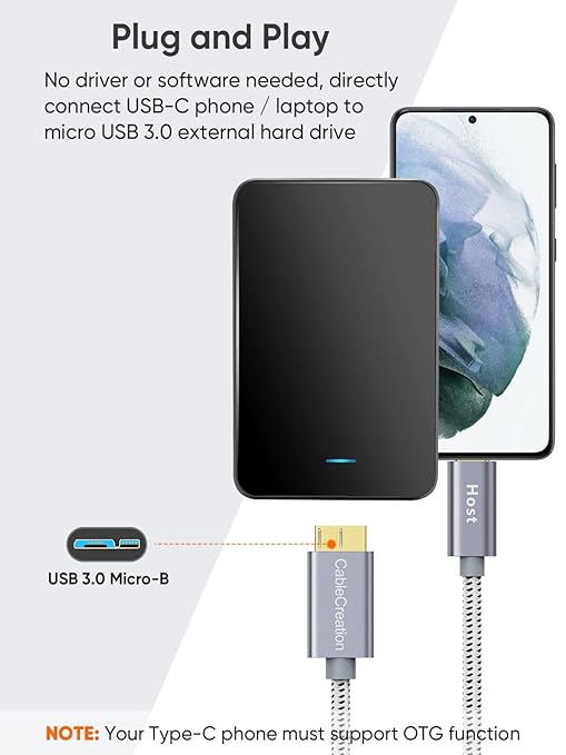 CableCreation 3.3FT USB C to Micro B Cable, 10Gbps Speed External Hard Drive - Image 5