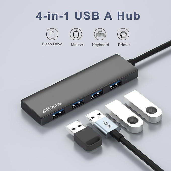 USB Hub, USB 3.0 Hub Aluminum Alloy Ultra Slim USB Splitter, Portable 4 Port - Image 3