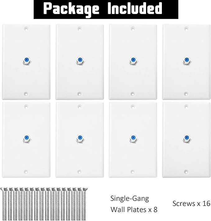 Weewooday 8-Pack White Single Gang F Connector Coax Wall Plates - Image 5