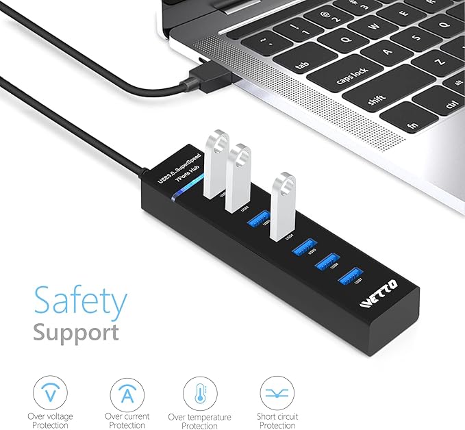 7-Port USB 3.0 Hub, IVETTO Data USB Hub Splitter - Image 4