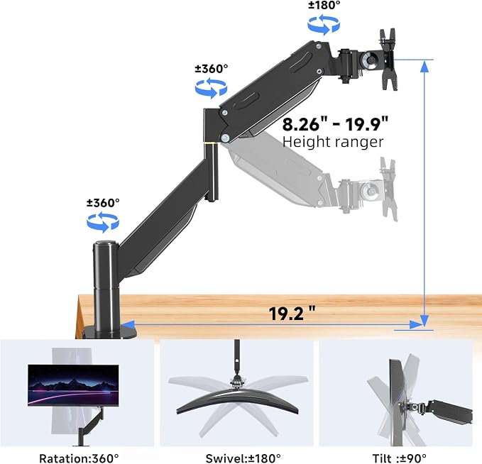 Pholiten Premium Aluminum Heavy Duty Monitor Arm，Ultrawide Monitor Arm - Image 3