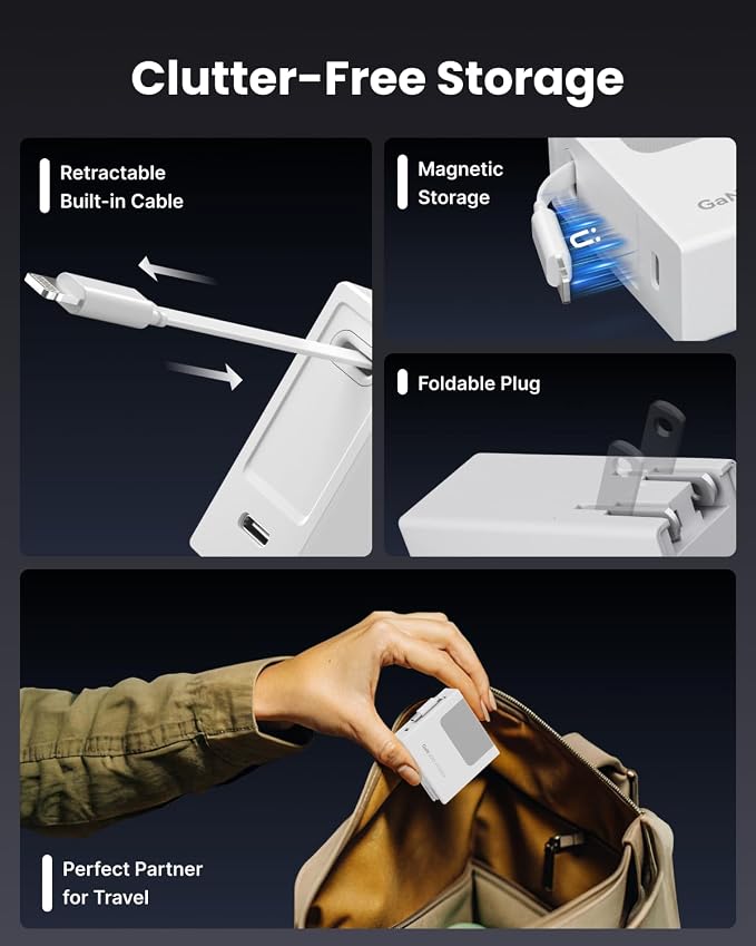 Portable USB Phone Charger Block, Retractable Wall Charger - Image 4