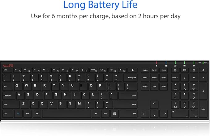 ALLIFE 2.4G Wireless Keyboard Stainless Steel Ultra Slim Full Size Keyboard - Image 5