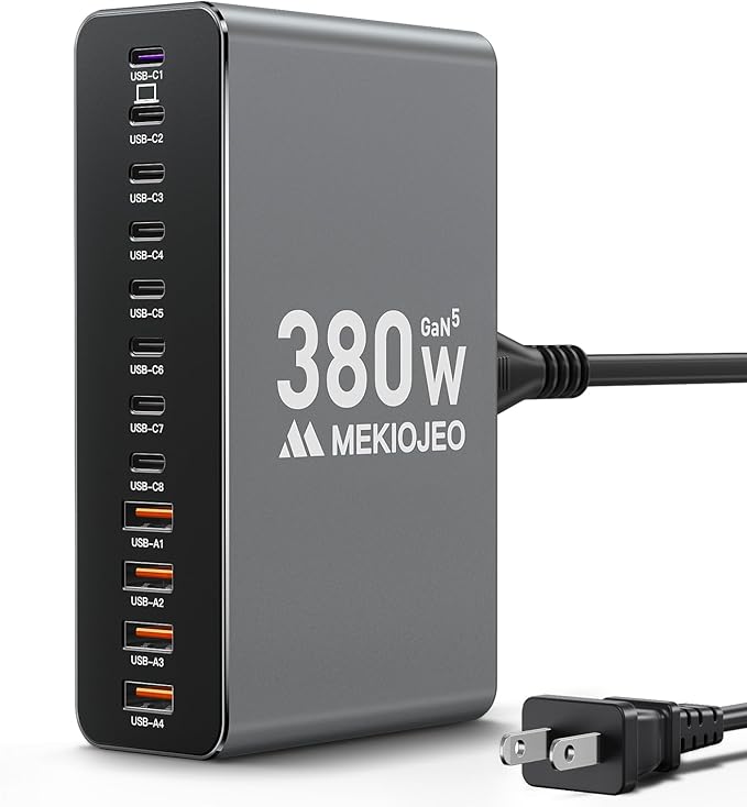 12 Ports Aluminum Alloy 380W Charging Station Fast USB C Charger Block 65W by MEKIOJEO