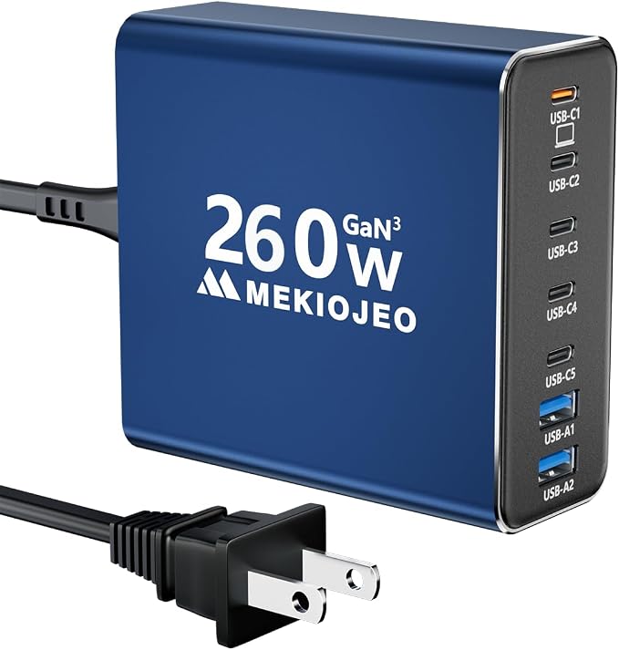 Aluminum Alloy USB C Charger 260W GaN Fast USB C Charging Station 7 Ports 65W by MEKIOJEO