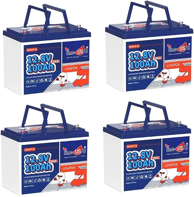 4 Pack 12V 100Ah Group24 Mini LiFePO4 Battery, Grade A Battery Cells, 100A BMS by Timeusb