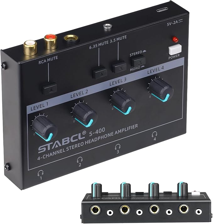 4 Channel Headphone Amplifier, Stereo/Mono Headphone Amp Splitter by STABCL