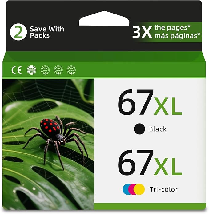 67XL Ink Cartridges for HP 67 XL Black Color Combo Replacement for HP67 HP67XL by Relcolor