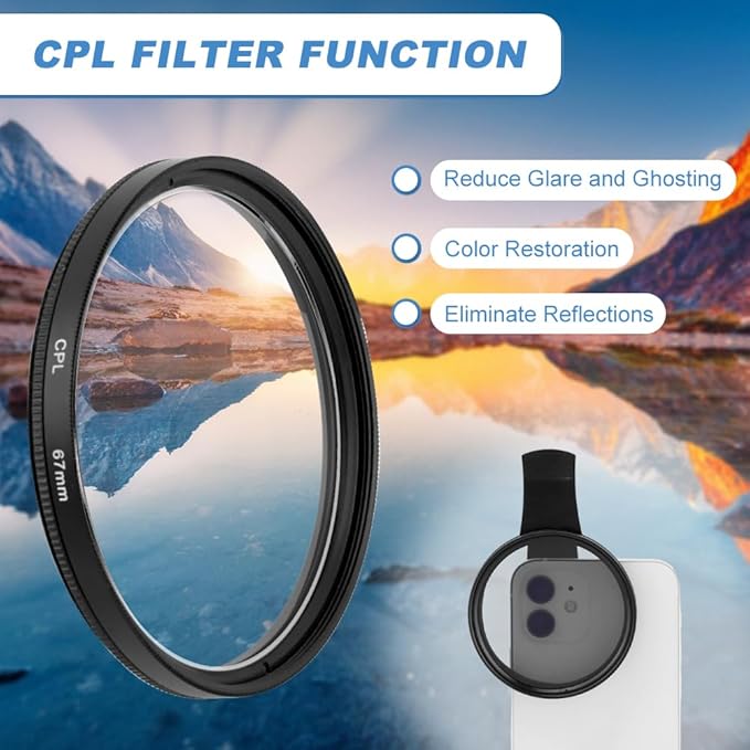 67MM Clip-on CPL Lens Filter for All Smartphones, Universal Phone Camera Clip - Image 5
