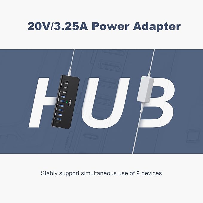 Powered USB Hub 10Gbps, intpw YH6AC 9-Port USB HUB - Image 8