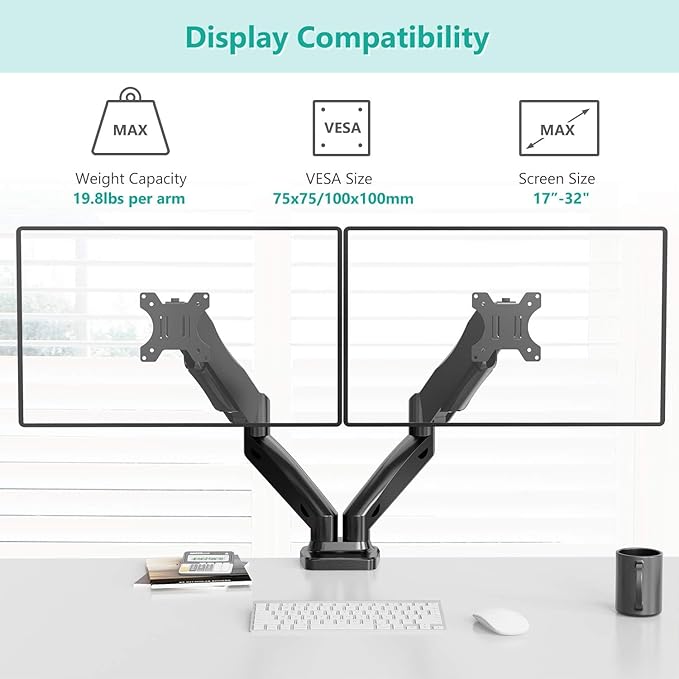 WALI Dual Monitor Mount, Monitor Arms - Image 3