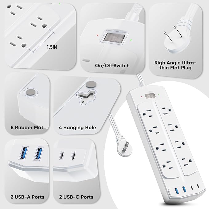 2 Prong Power Strip, Yozisital 2 Prong to 3 Prong Outlet Adapter, 5FT Extension - Image 6