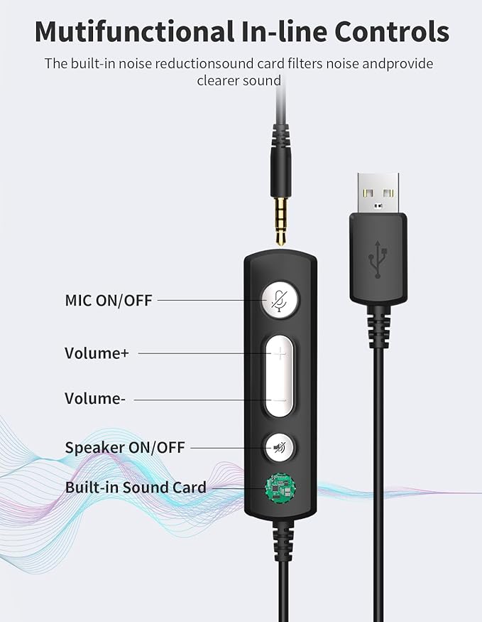 USB Headset with Microphone for PC, Wired Headphones with Noise Cancelling Mic - Image 5