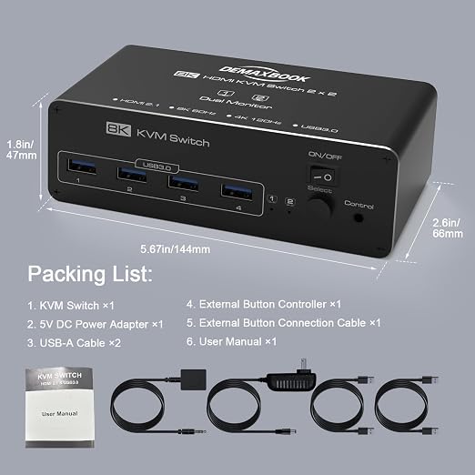 DEMEXBOOK HDMI KVM Switch 2 Monitors 2 Computers 8K@60Hz 4K@120Hz, - Image 8