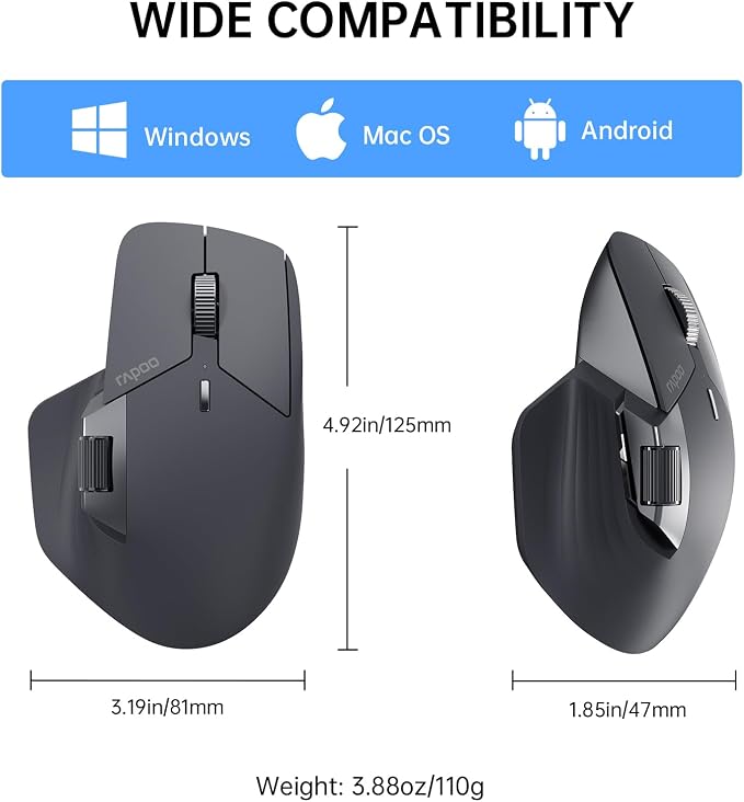 Rapoo MT760 Multi-Device Wireless Mouse, 11 Programmable Buttons, 4K DPI - Image 9