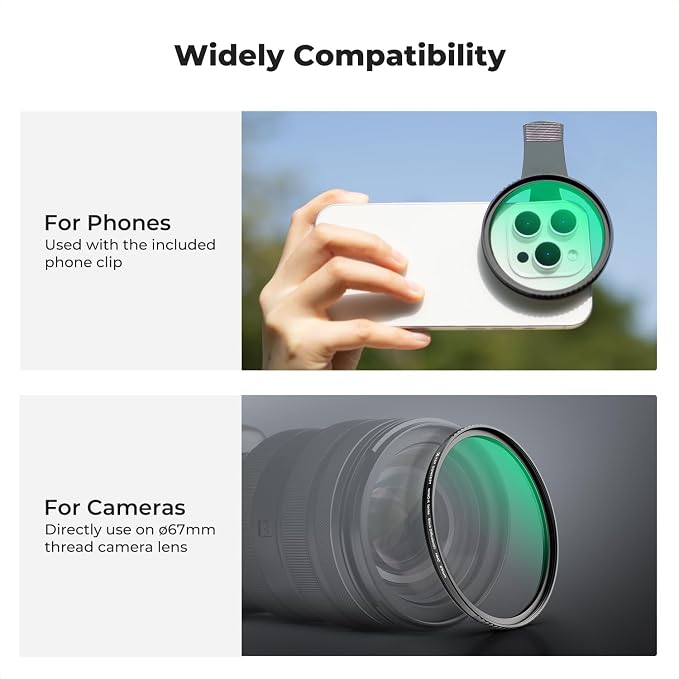 K&F Concept 67mm Clip-on Black Diffusion 1/8 Phone Camera Lens Filter Kit - Image 6