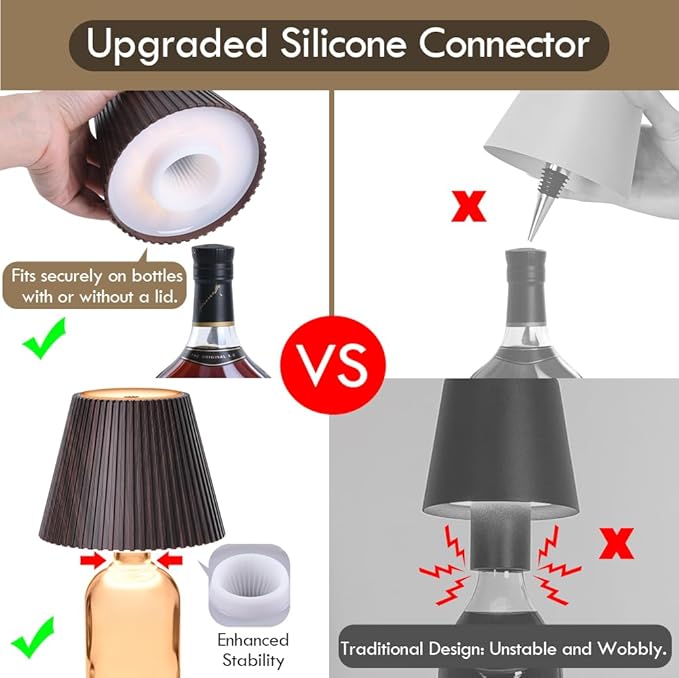 WILIT Wireless Bottle Lamp, 3-Level Brightness Cordless Table Lamp Shades - Image 2