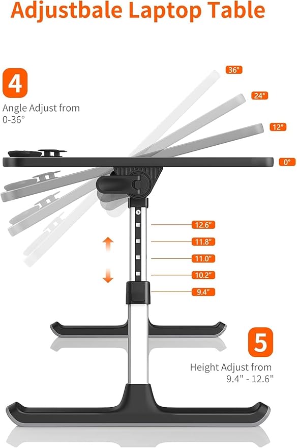 Desk, SAIJI Adjustable Laptop Stand, Breakfast Tray, 5 Heights, 4 Angles - Image 5