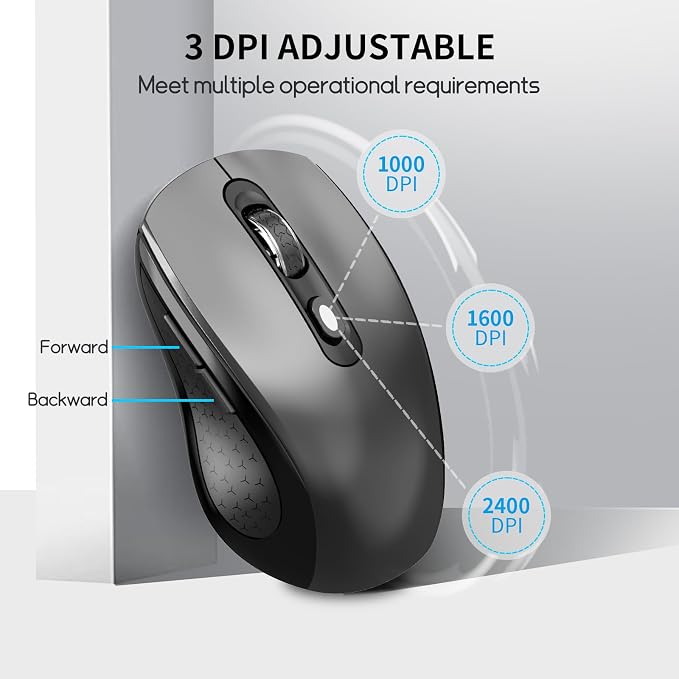 Wireless Mouse with Side Buttons, 2400 DPI, Anti Slip Scroll Wheel, Suitable - Image 3
