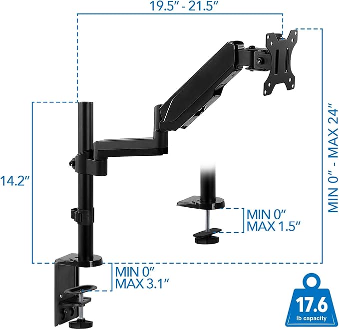 Mount-It! Single Monitor Arm Mount | Desk Stand | Full Motion Height Adjustable - Image 8