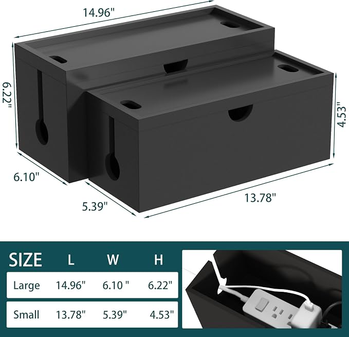 Bamboo Cable Management Box, Large Cord Organizer Box Cable Box to Hide Wires & - Image 3