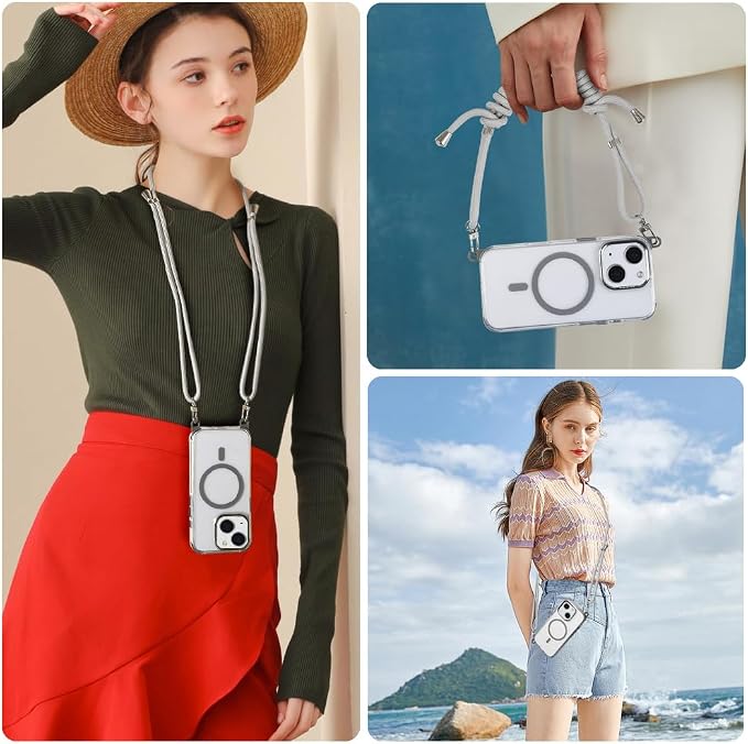 for iPhone 15 Case with 62.99 inch Lanyard, Classic Clear&Gray Magnetic Phone - Image 6