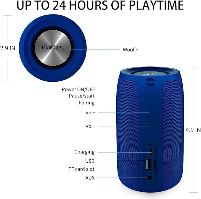 Bluetooth Speaker, MusiBaby Wireless, Waterproof, Portable Speaker, Dual Pairing - Image 3