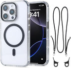 for iPhone 16 Pro Case with 62.99 inch Lanyard, Classic Clear&Black Magnetic by QATYYY