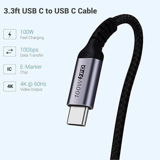 USB C to USB C Cable 3.1 Gen 2, 100W USBC Cables PD Fast Charging Cable - Image 2