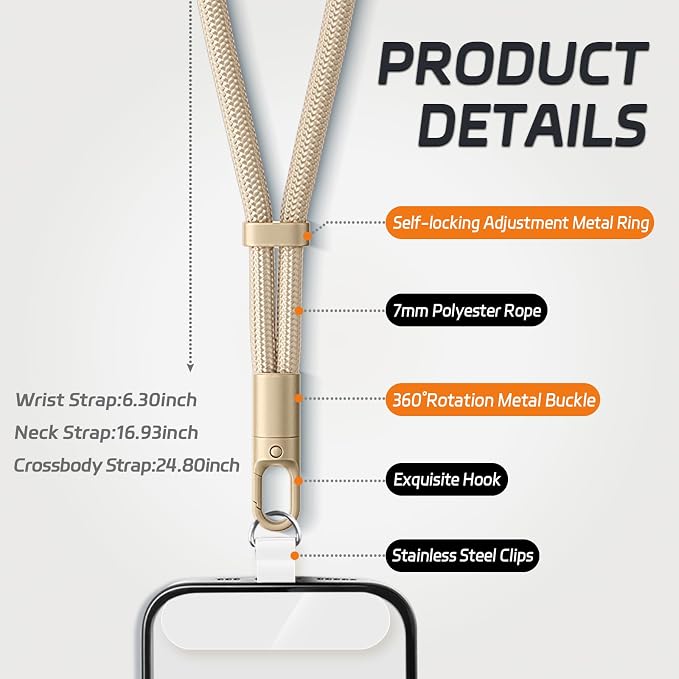2 Pack Phone Lanyard, 2×Phone crossbody strap, 4×Tether Tabs, Universal Cell - Image 2