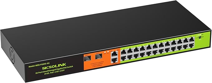 24 Port Gigabit POE+ Switch, Easy Smart Cloud Managed Swtich, 24*POE+ RJ45 by SICSOLINK